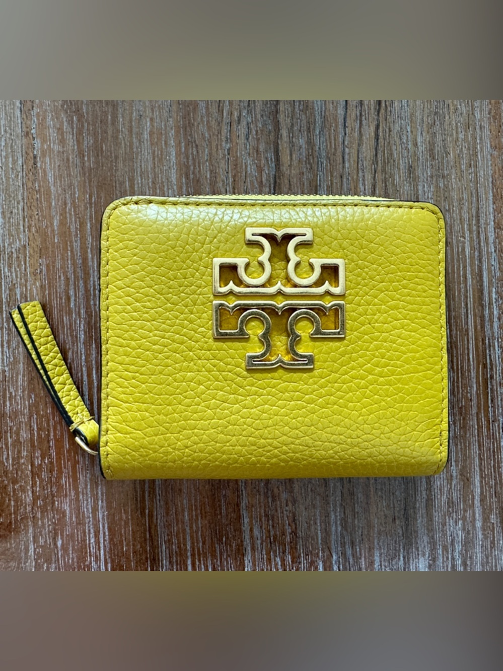 Tory Burch Yellow Leather Zip Wallet with Gold Logo